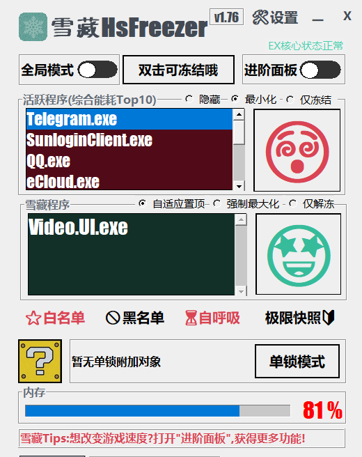 游戏冻结软件 | 雪藏 HsFreezer（2.10）